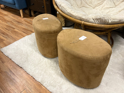 caramel faux-suede or leather round/oval accent ottomans! $(20 each)